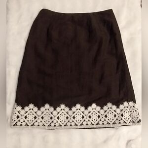 Chic Brown Skirt with embroidered White Lace Trim